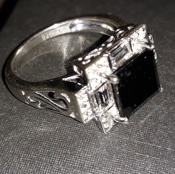Black Square and Diamond Accented Ring 925 KCK 8 - Picture 2 of 4